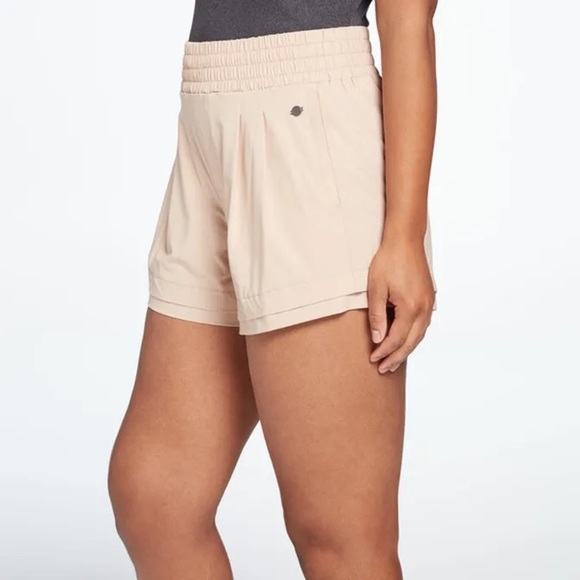 CALIA Women's Double Layer Hem Pleated Shorts in Sandstone Gray, Khaki, Size XXS - Picture 3 of 9